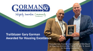 Photo of Gary Gorman and Mr. Charles M. Hill receiving the Charles M. Hill, Sr. Award for Housing Excellence